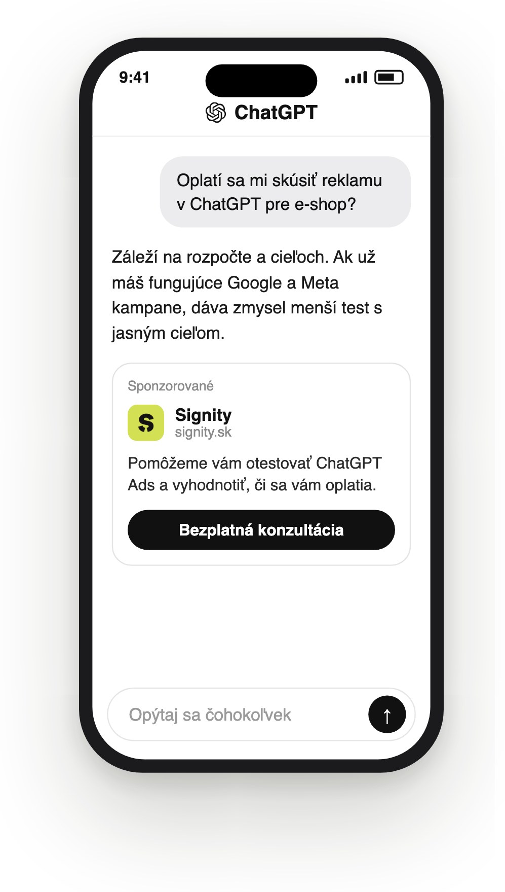 Reklama v ChatGPT: ukážka sponzorovanej reklamy pod odpoveďou (ChatGPT Ads)